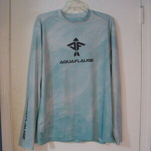 2/$15 Aquaflauge T Tshirt Large Blue White Tie Dye Inspired Silky Long Sleeve